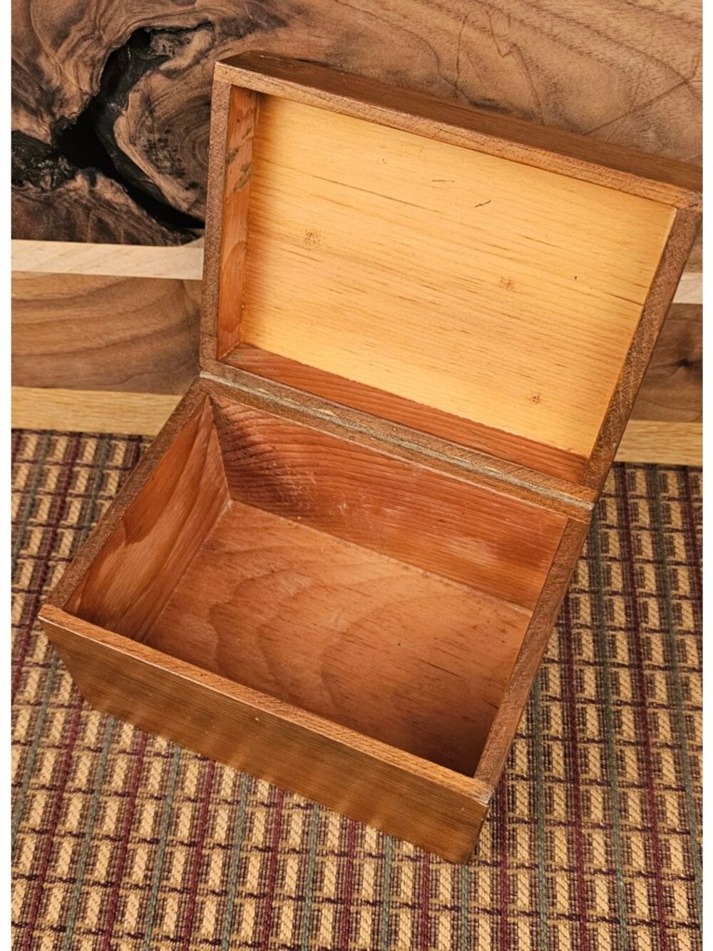 Vintage Wooden Hinged Box With Decorative Top Plaque - 6.5" L X 4.25" W X 3.5" H